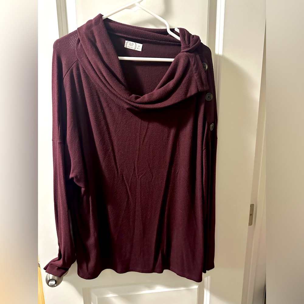 Maroon cowl neck with button details